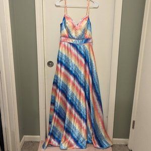 Women's Junior's City Studio Formal Long Satin Dress Water Color Print Size 11